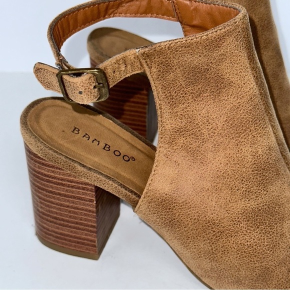 Bamboo Faux Suede Peep Toe Ankle Strap Block Heel Shoes 8/38 Y2K Boho Momcore - Picture 5 of 11
